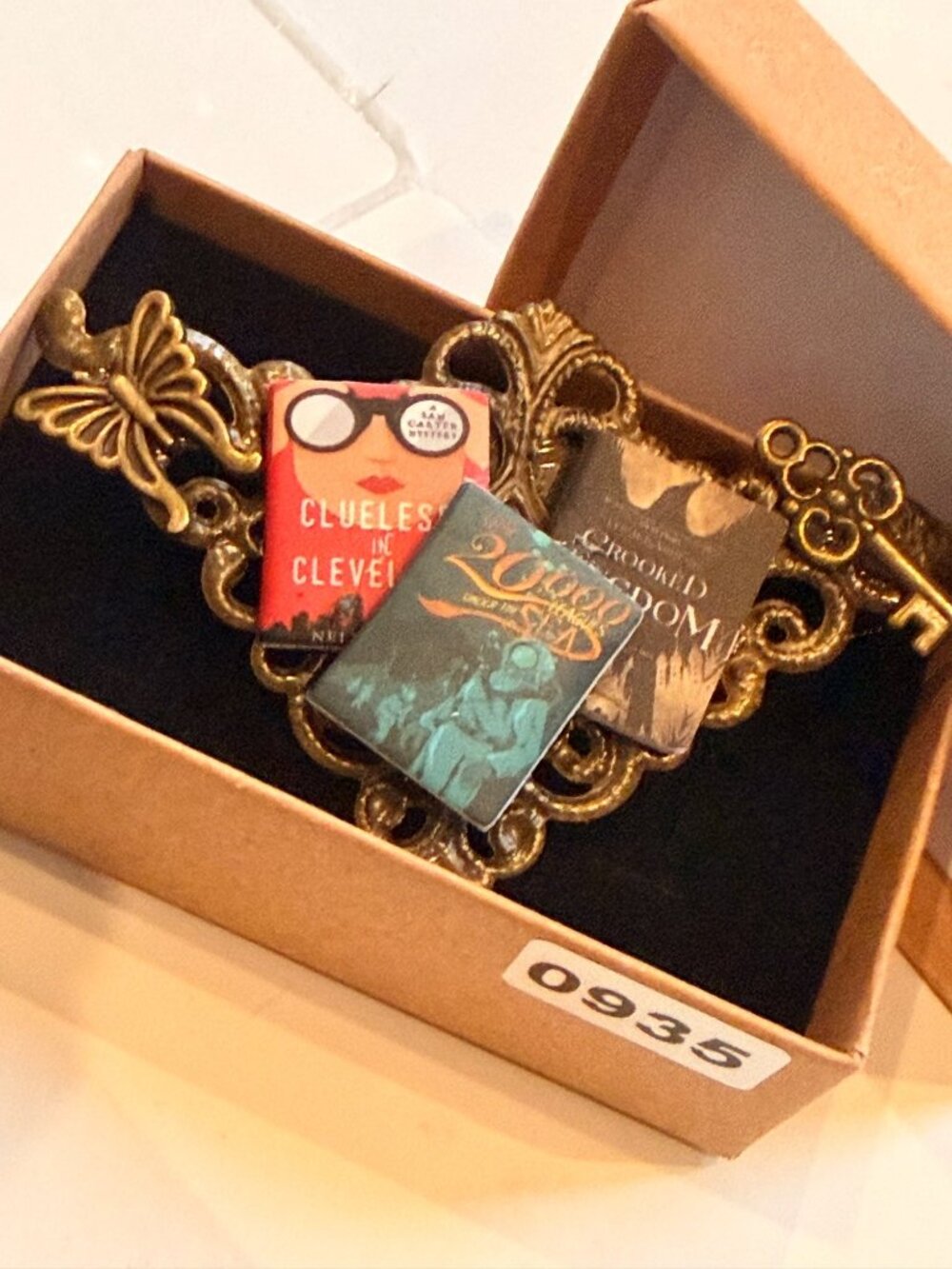 Book lovers Brooch! Miniature Book-Themed Brooch With Vintage Brass Design & But